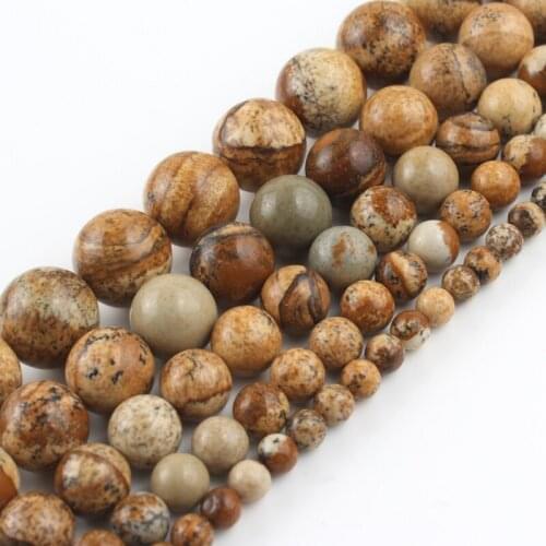 Natural Stone Picture Jaspers Round Loose Spacer Beads For DIY Jewelry Making Bracelet Accessories 15''Inches 4 6 8 10 12mm