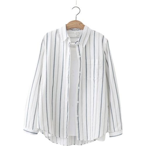 100% Cotton Striped Women Blouse And Shirts 2021 Summer New Loose Casual All Match Office Lady Elegant Shirts Tops