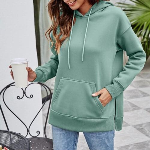 Women Fleece Hoodie Sweatshirts Women Autumn Winter Fashion 2021 Oversize Split Ladies Pullovers Warm Pocket Hooded Jacket