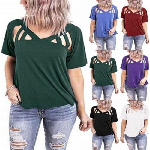 Women Short Sleeve V Neck T Shirt Top Ladies Summer Casual Blouse Plain Top