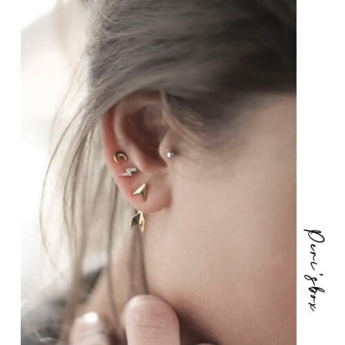 PerisBox Geometric Lightning Mini Earrings 925 Sterling Silver Stud Earrings Cubic Zircon Minimalist Earrings for Women Shining