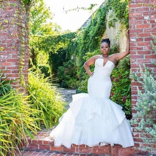 Sexy African Nigerian Mermaid Wedding Dresses Cascading Ruffles Strapless Plus Size Cheap Garden Bridal gowns Vestidos De Novia