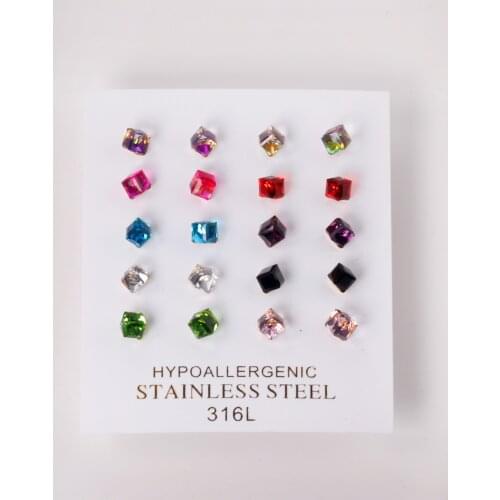 10 Pairs 4mm Square Crystal Earrings 316l Stainless Steel Anti-allergy Women/Girl Fashion Wedding Jewelry Accessories