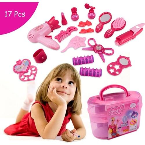 Make Up Case Cosmetic Bag Carry Case Pretend Play Toys Hair Dryer Gift Set Girls Toys Kids Girls Children Simulation Furniture