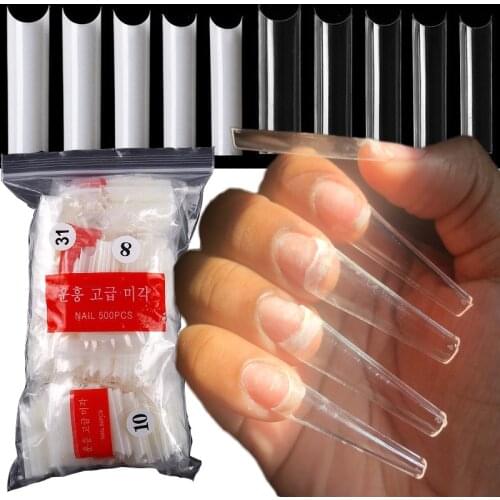 500 Tips Kit Bagged Fake False Nails Full Half French Acrylic ABS for Manicure Fingers Toes Set C Smile Sharp 10 Sizes Nail Tips