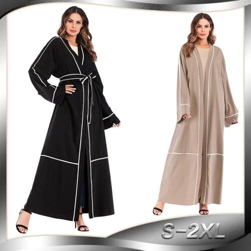 BianFeng Womens Striped Abaya Dress Cardigan Muslim Robe Plus Size Sloid Long Sleeve Skirt