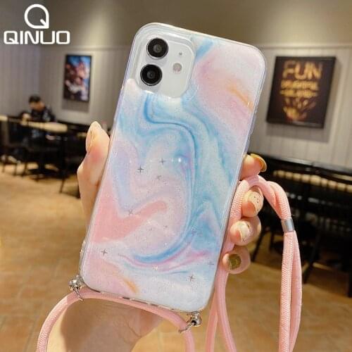 Glitter Marble Case+Crossbody Lanyard For iPhone 11 12 Pro Max XS X XR 8 7 Plus SE 2020 Cord Hang Neck Strap Soft Silicone Cover