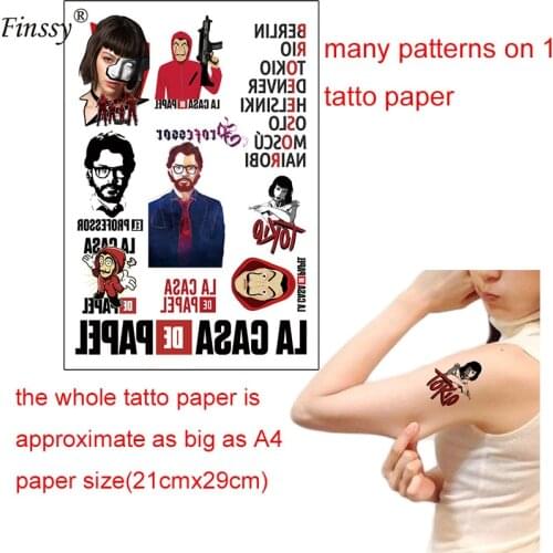 Money Heist Tattoo The House of Paper La Casa De Papel Tattoos Temporary Fake Tattoo Sticker Tatoos Body Arm TV fans cool gift