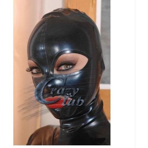 Crazy club_Customized Latex Sexy Black Full Face Natural Latex Hood Open Eye Mouth for Women Sexy Handmade