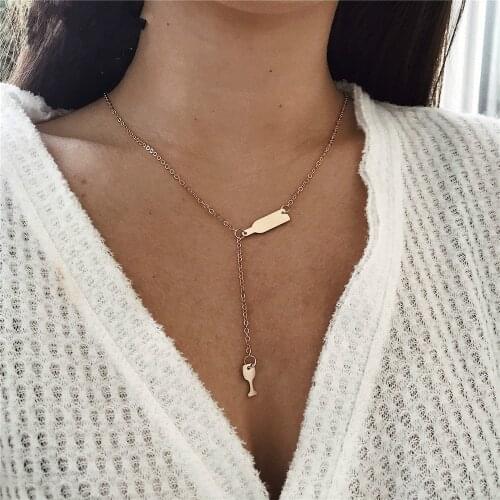 Red Wine Beer Cup Long Pendant Necklace For Women Wine Bottle Gold Triangle Statement Necklaces Party Fashion Jewelry