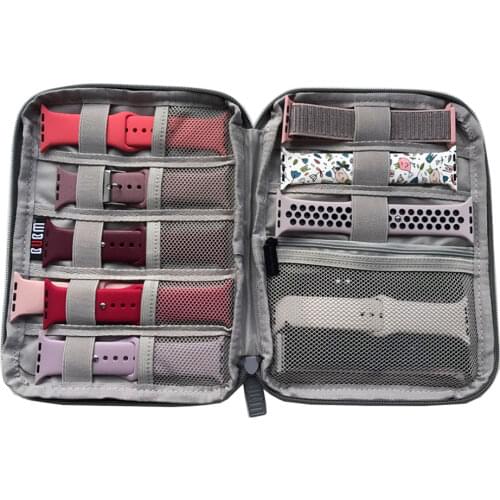 Multifunction Portable Watch Strap Organizer Watch Band Box Storage Bag Watchband Holder Watch Travel Case Pouch Gray Black