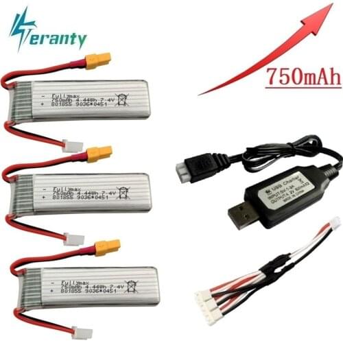 Upgraded Version 7.4V 750mAh Lipo Battery and USB Charger For XK K130 RC Helicopter Spare Parts Accessories 7.4v Drone Battery