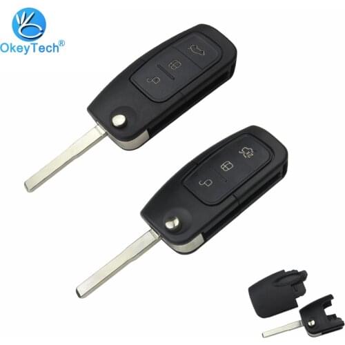 OkeyTech 3 Buttons Auto Flip Fold Remote Car Key Shell Case For Ford Mondeo Focus Fiesta Replacement Key Fob Uncut Blank Blade