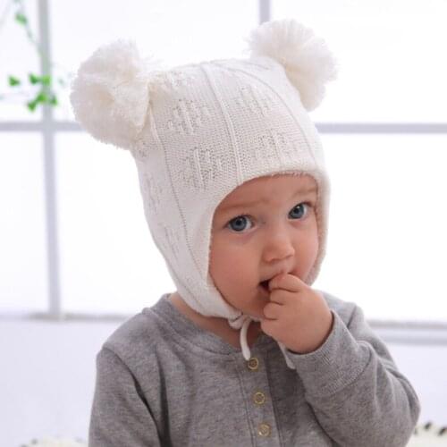 Autumn Winter Cute Hair Ball Baby Hat Toddler Infant Ear Protection Knitted Cap for Children Newborn Beanie Photography Props Bo