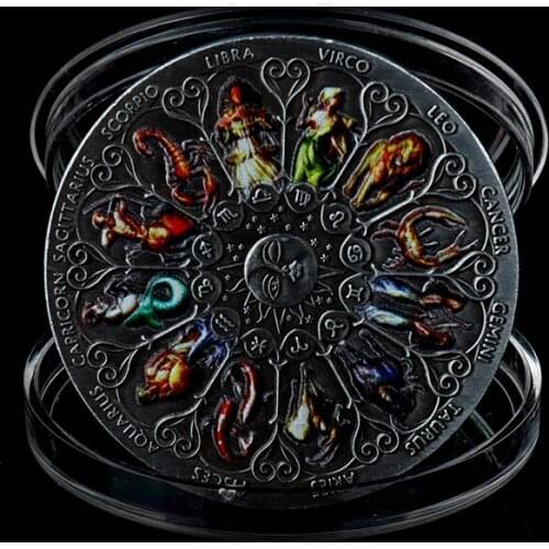 Twelve Constellation Commemorative Coins Goddess Of Fortune Guardian Coins Tuvalu Zodiac Constellation Colorful Souvenir Coins
