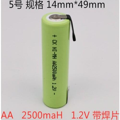 1.2V AA rechargeable battery 2500mah nimh cell Green shell with welding tabs for Philips electric shaver razor toothbrush