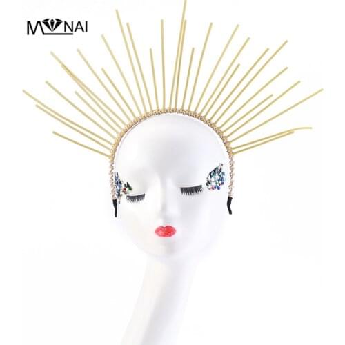 Gothic Gold Halo Crown Lolita Girls Party Headpiece Zip Elf Crystals Hairband Women Cosplay Party Head Wear