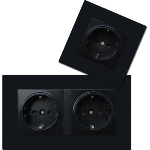 Manufacturer EU Wall Socket Plug Electrical Outlets For Smart Home Double 16A 250V EU Standard Power Socket Black Plastic Panel