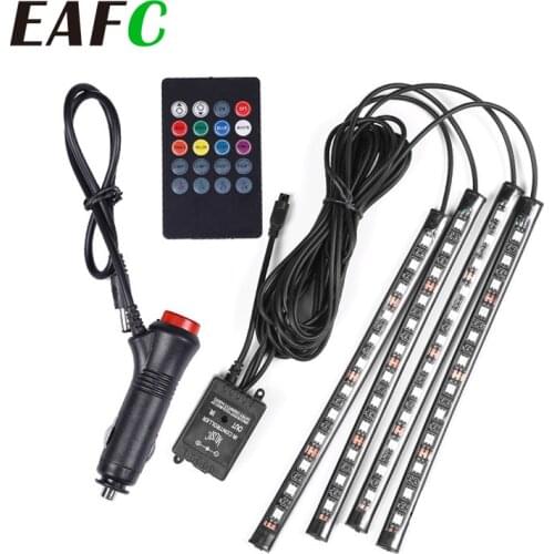 4pcs Car LED Strip Lights RGB LED Multicolor Car Interior Atmosphere Lights USB LED Strip With Remote for Car Home