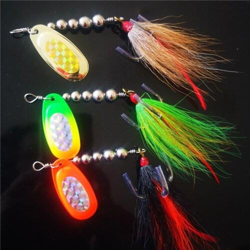 Swolfy Spinner Lure 18.5g 3pcs Hard Bait Spoon Lure Feather Treble Hook Metal Fishing Lure Crankbait Bass Lure Wobbler