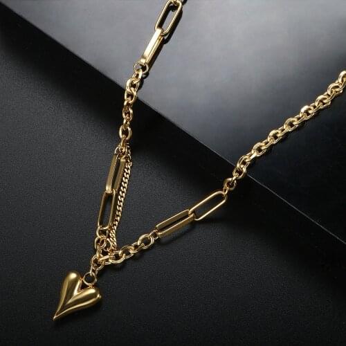 ZMFashion Vintage Irregular Heart Pendant Necklace For Women Men Stainless Steel Punk Link-chains Womens Party Charm Jewelry