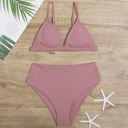 Adjustable Back Women/teen girls Vintage Swimsuit Two Piece Retro Halter Ruched High Waist Bikini Bathing Suit swimwear