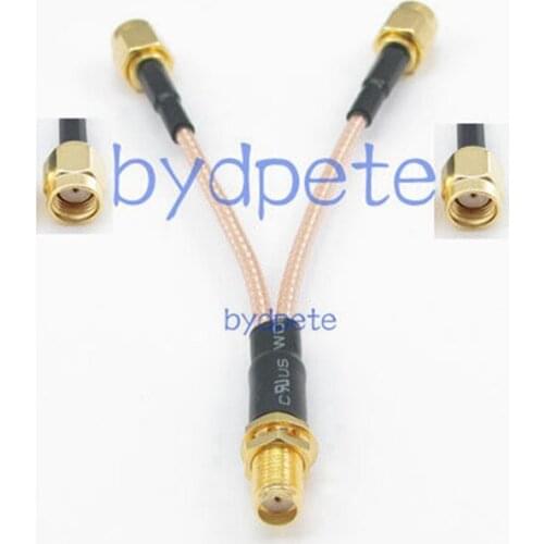 Y type 2 two RP SMA male plug to 1 one SMA female jack branch T RF Pigtail extension cord RG316 20cm Cable 8in 8