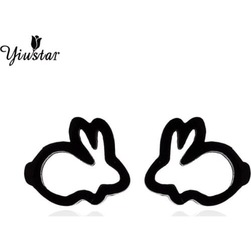 Yiustar Steel Color Stainless Steel Ear Earring Hollow Animal Earrings Cute Rabbit Earrings For Women Birthday Party Best Bijoux