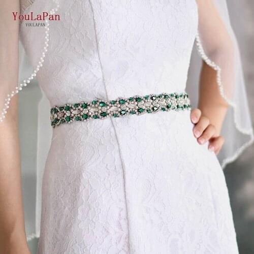 YouLaPan S466 Rhinestone Bridal Belt Handmade Diamond Wedding Dress Accessories Belt Sash for Wedding Dress Crystals Belts 2021