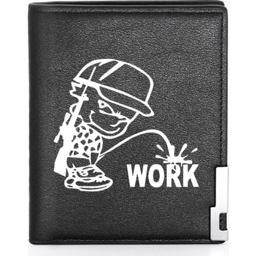 Funny Pee On Work Leather Men Wallet Classic Credit Card Holder Short Purse