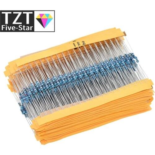TZT 100pcs 1/4W 1R~22M 1% Metal film resistor 100R 220R 1K 1.5K 2.2K 4.7K 10K 22K 47K 100K 100 220 1K5 2K2 4K7 ohm resistance