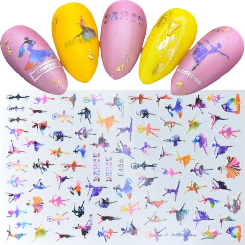 1 Sheet 3D Acrylic Nail Sticker Beautiful Dancing Gril Ultra Thin Adhesive Decals Nail Art Slide Decoration Decals