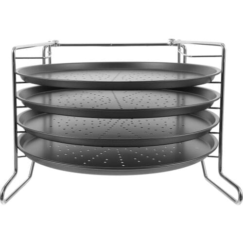 1 Set 12 Inch Pizza Pans and Pizza Rack Non-stick Baking Trays for Oven