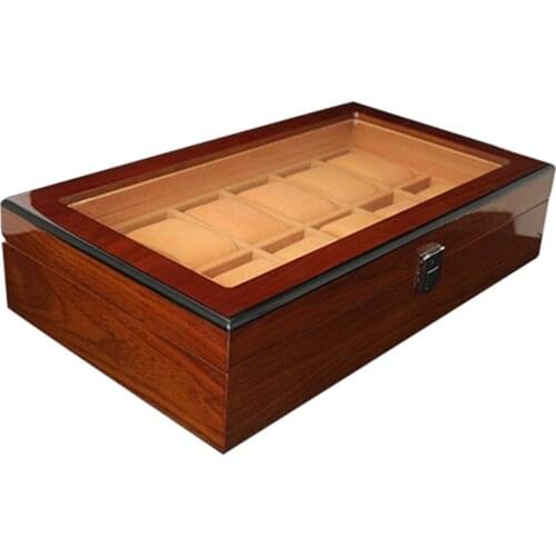 12 Slot Wooden Watch Box Velvet Display Case Organizer Glass Jewelry Storage
