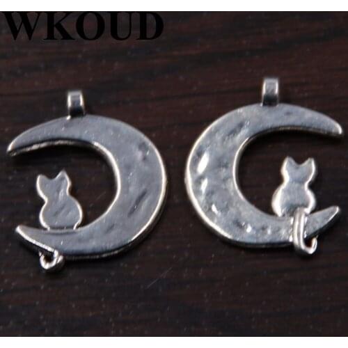 20pcs Antique Sliver waiting moon cat series alloy pendants for necklaces earrings jewelry DIY making A133