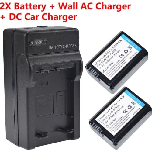 2x NP-FW50 Rechargeable Battery + Home&Car Charger For Sony A6000 A6300 A3000 A5000 Alpha A7R