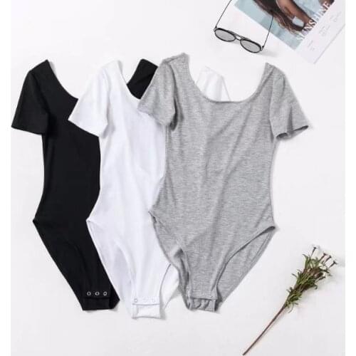 Short sleeve bodysuits women summer open back sexy bodysuits ladies chic preppy bodysuit