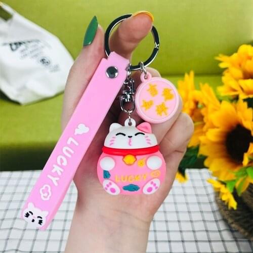 Cute Money-grabbing Cat Cartoon Doll Key Foil Pendant Car Keychain Personality Creative Money Into The Treasure Key Ring