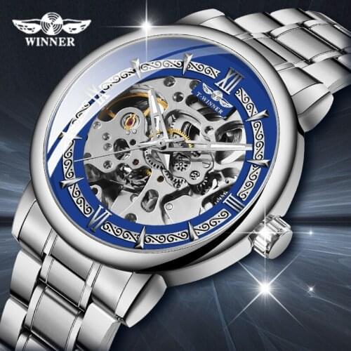 WINNER Brand Automatic Mechanical Watches Black Stainless Steel Watches Fashion Skeleton Steampunk Male Clocks Relogio Masculino