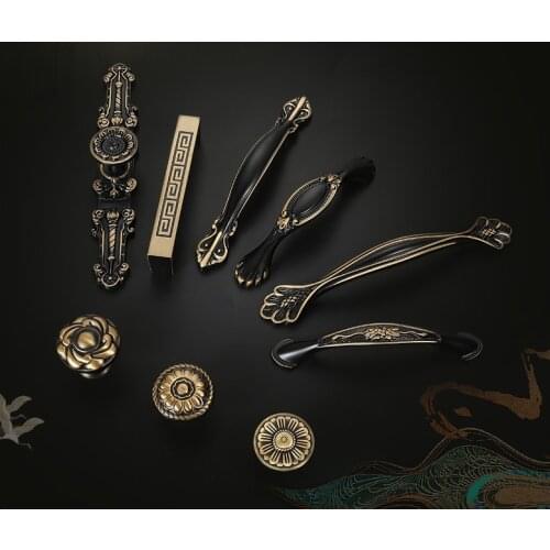 Black hardware fitting cabinet pulls Solid Brass Knobs kitchen cabinet handle Wine Cabinet Buttons Antique