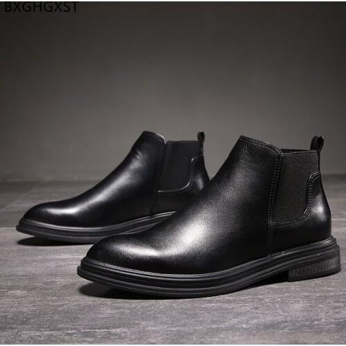 Black Chelsea Boots Men Ankle Boots Fashion Brown Leather Boots for Men Male 2021 Designer Men Casual Shoes Chaussure De Homme