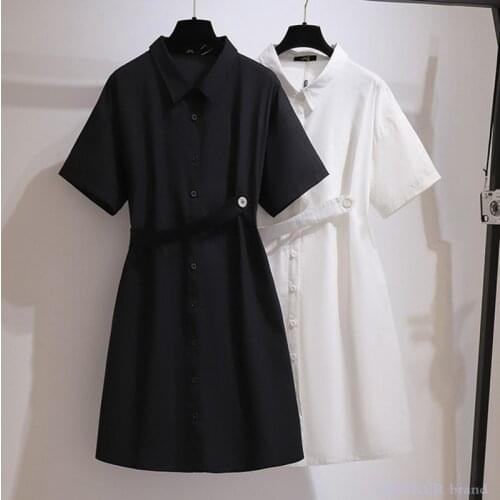 Fat mm one button design shirt skirt Korean fashion loose dress summer new plus fat plus size womens clothing 6xl130kg