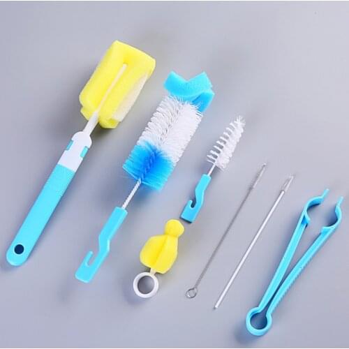 Hot! 7PCS Baby Bottle Brushes Set Sponge Cleaning Cup Brushes Infant Bottles Non-Scratch Tube Cleaning Kit