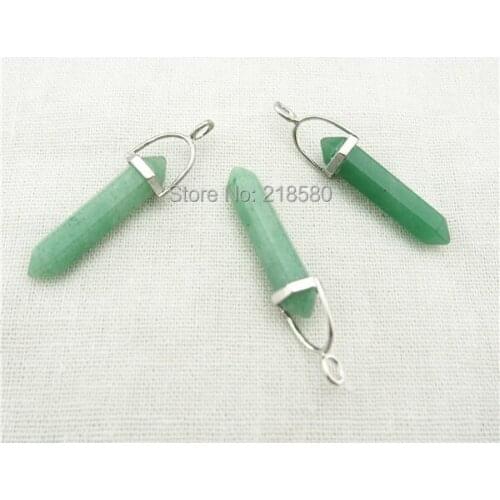H-SP150 Aventurine Double Point Pendant with Silver Plated Bail, Aventurine Pencil Point Pendant