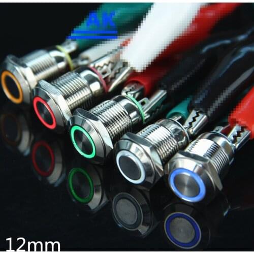 12MM with LED 3V 5V 12V 24V 220V Metal Button Switch Momentary push button auto reset waterproof illuminated