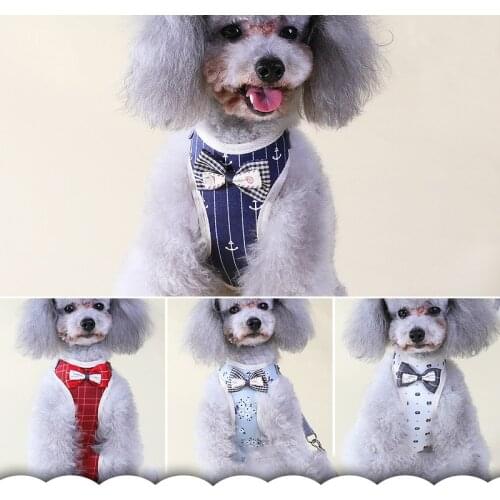 Dog Harness for Chihuahua Pug Small Medium Dogs Nylon Mesh Puppy Cat Harnesses Vest Cute Bowtie Walking Lead Leash Petshop S M L