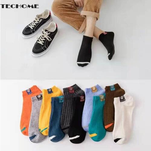 5 Pairs Summer Stripe Mid Tube Socks Women Cotton Boat Socks Casual Boat Cartoon Harajuku Cat Invisiable Funny Students Socks
