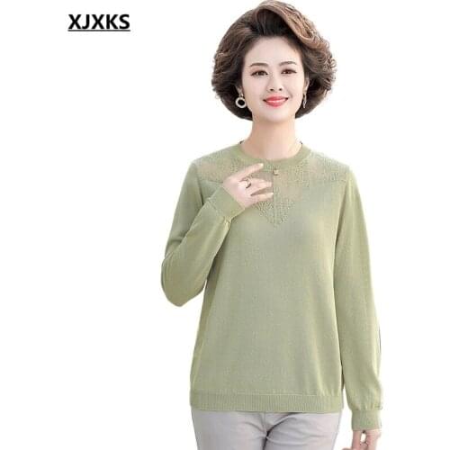XJXKS 2021 spring autumn new loose plus size women thin sweater high-quality wool knitted sweater women pullover