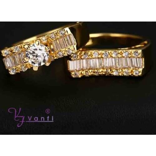 New Fashion Hot Sell Jewelry Copper Gold Color Women Ring White Cubic Zircon Ring Two Pieces