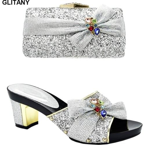 New Arrival Rhinestone Shoe and Bag Set for Party In Women Luxury Women Shoes Nigerian Women Party Shoes with Bag Set High Heels